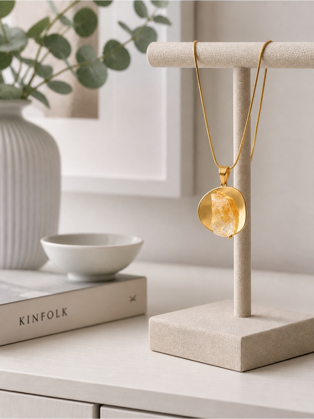 Handmade Citrine Pendant Necklace Gold Organic Statement Jewelry - Picture 2 of 10